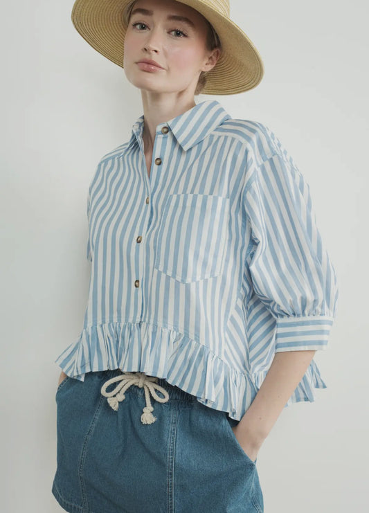 Striped Ruffle Hem Shirt