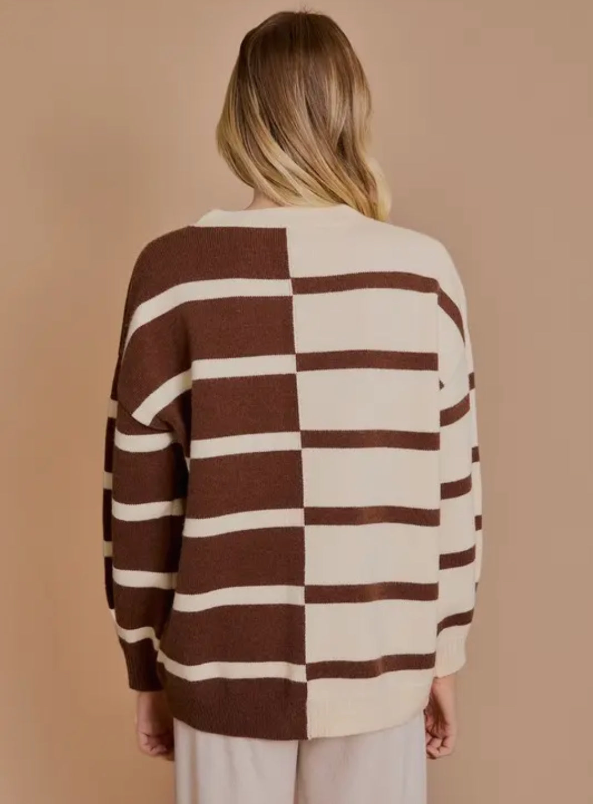 Cream & Brown Contrast Stripe Sweater