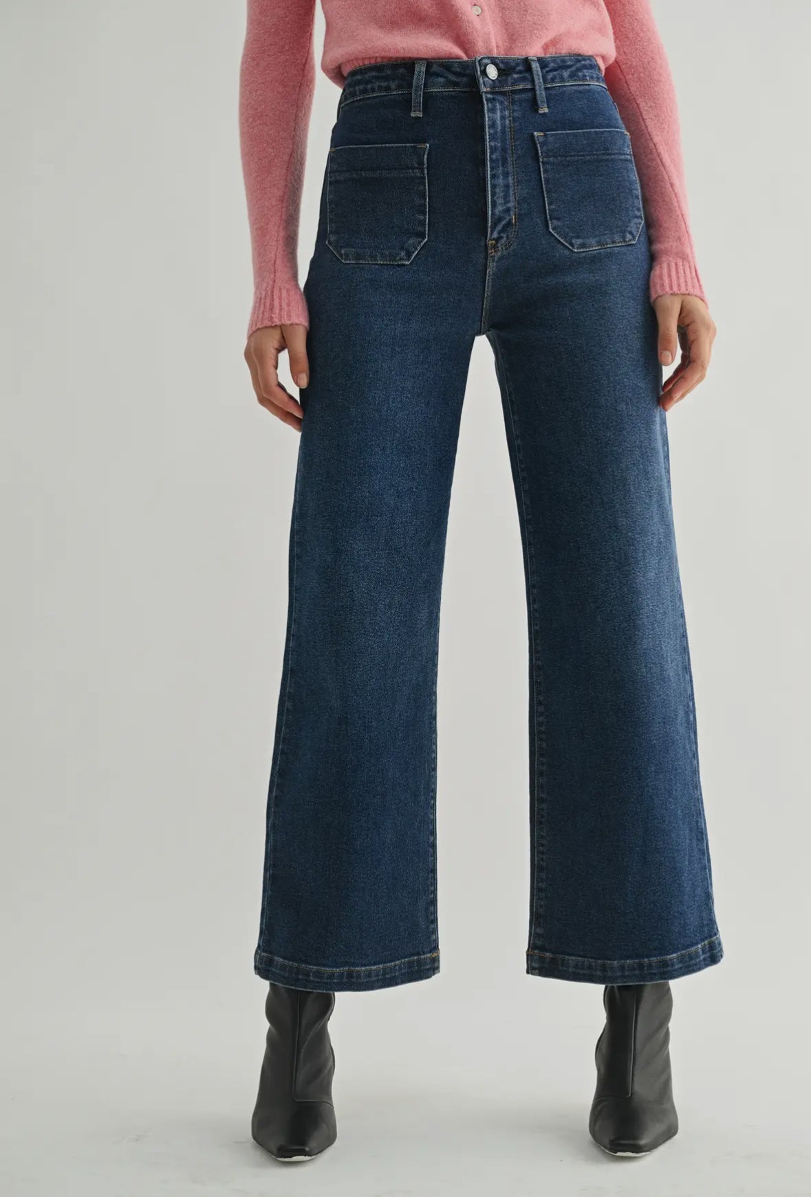 Dark Wash Patch Pocket Wide Jean