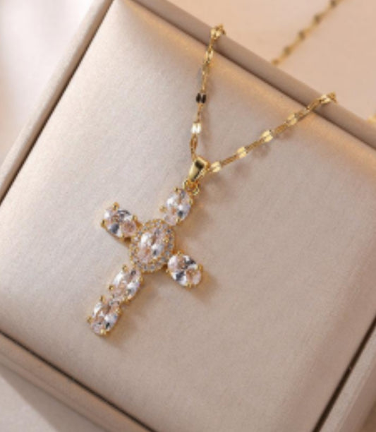 Diamond Stone Cross Necklace