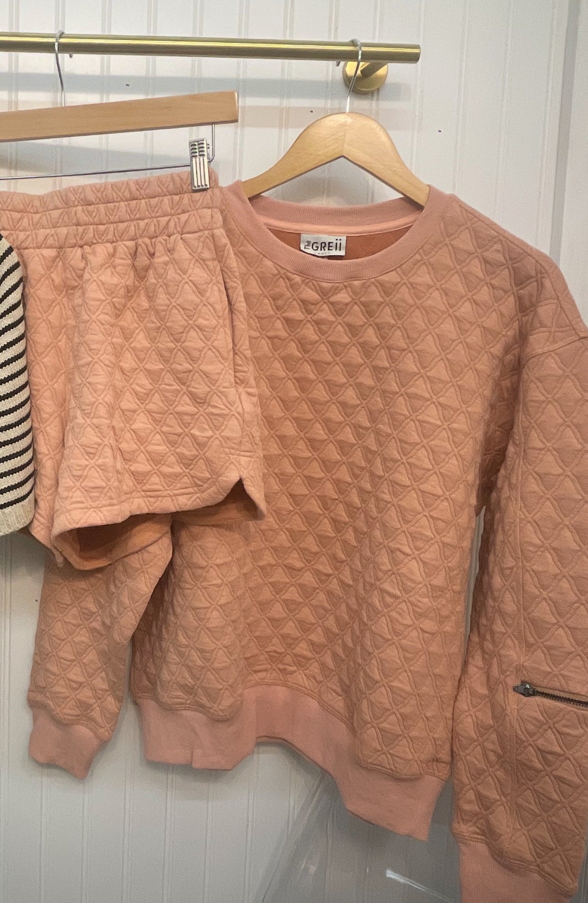 Dusty Coral Diamond Quilted Set