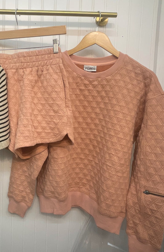 Dusty Coral Diamond Quilted Set