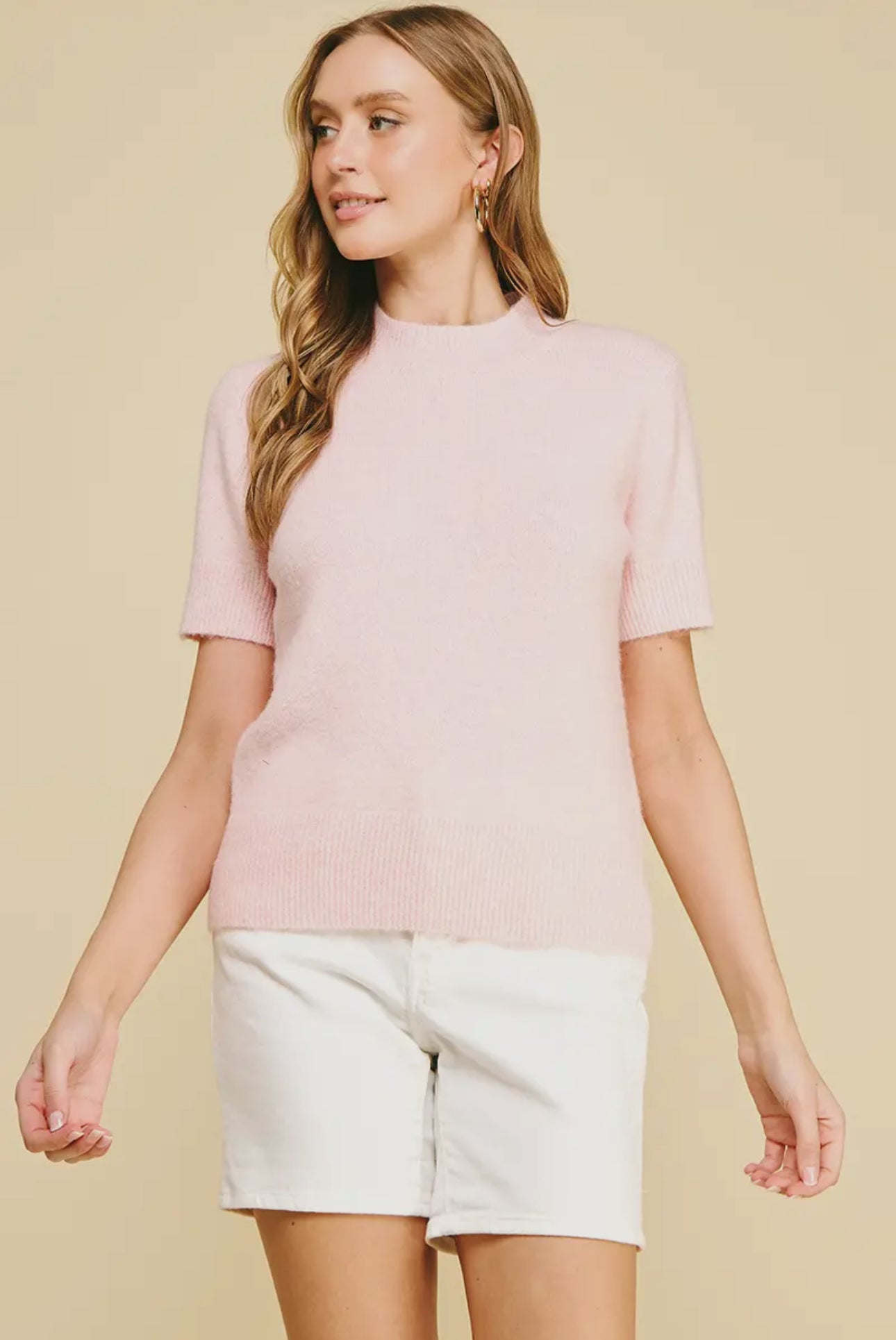 Soft Yarn Short Sleeve Sweater Top