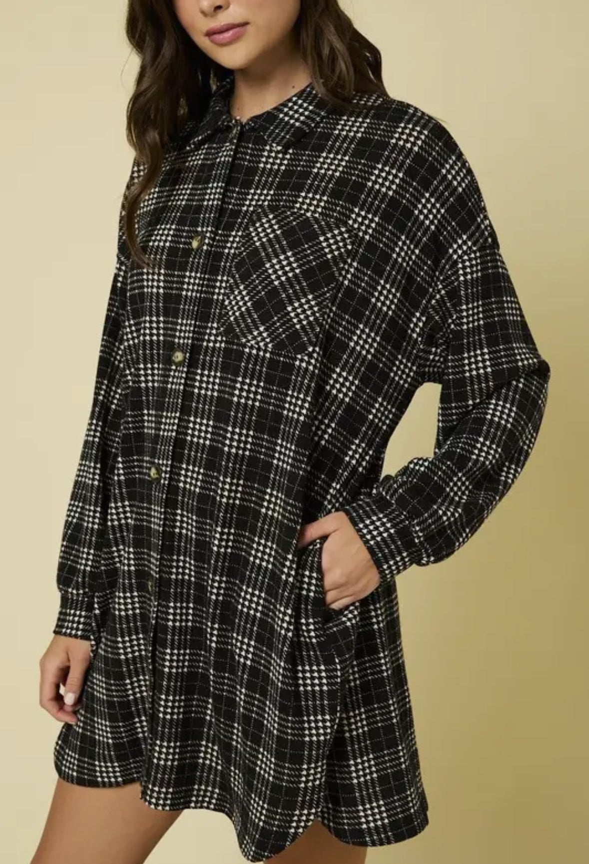 Plaid Shacket Dress with Pockets