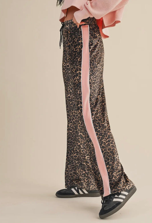 Leopard Print Velour Track Pants