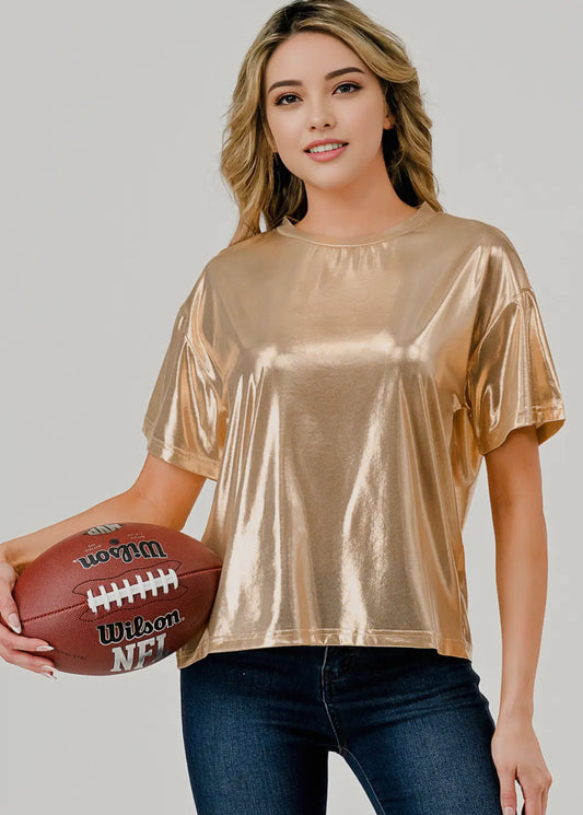 Game Day Metallic Gold Top