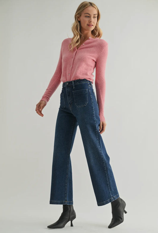 Dark Wash Patch Pocket Wide Jean