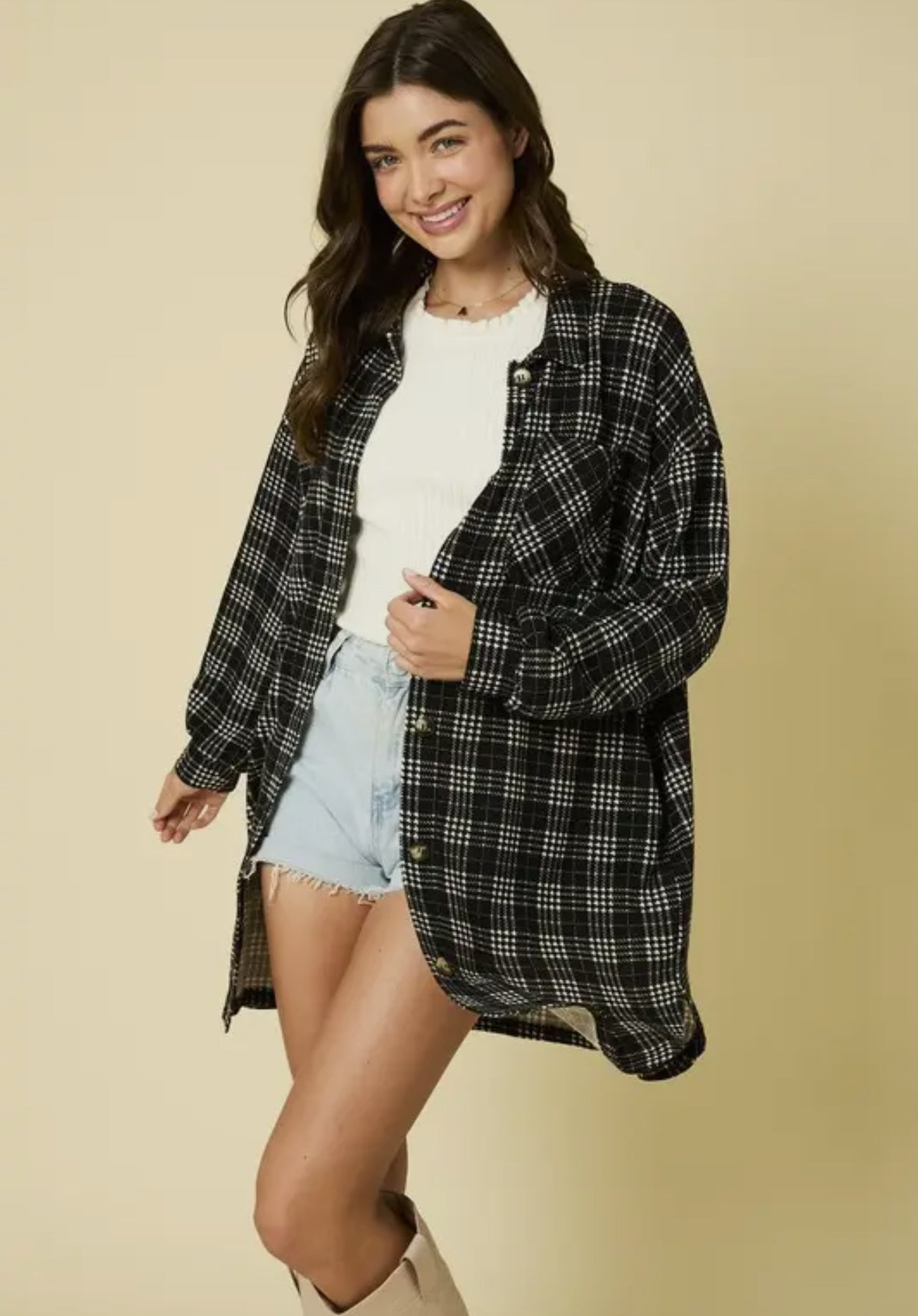 Plaid Shacket Dress with Pockets