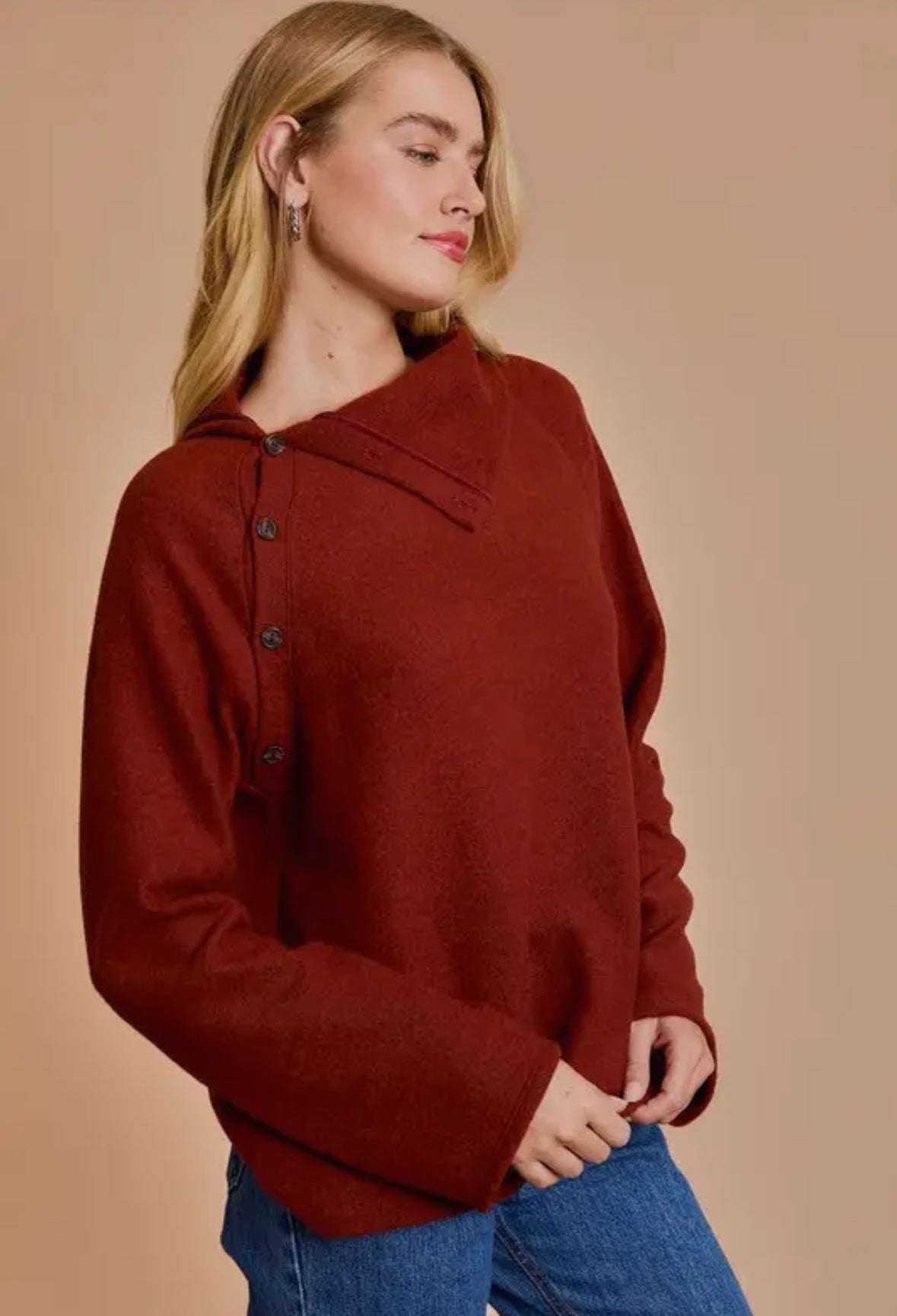Rust Button Placket Sweater