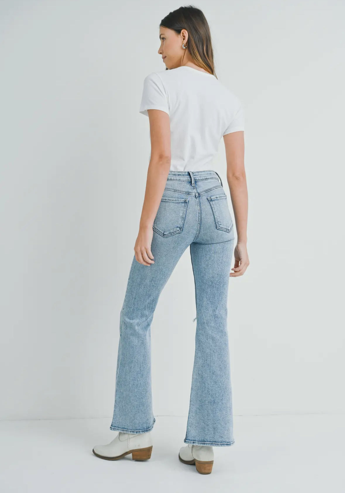 One Knee Distressed Flare Jean