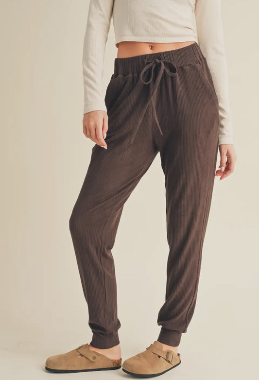 Chocolate Brown Brushed Rib Joggers