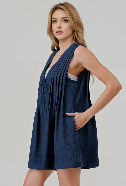 Emmy Pleated Tie Front Romper