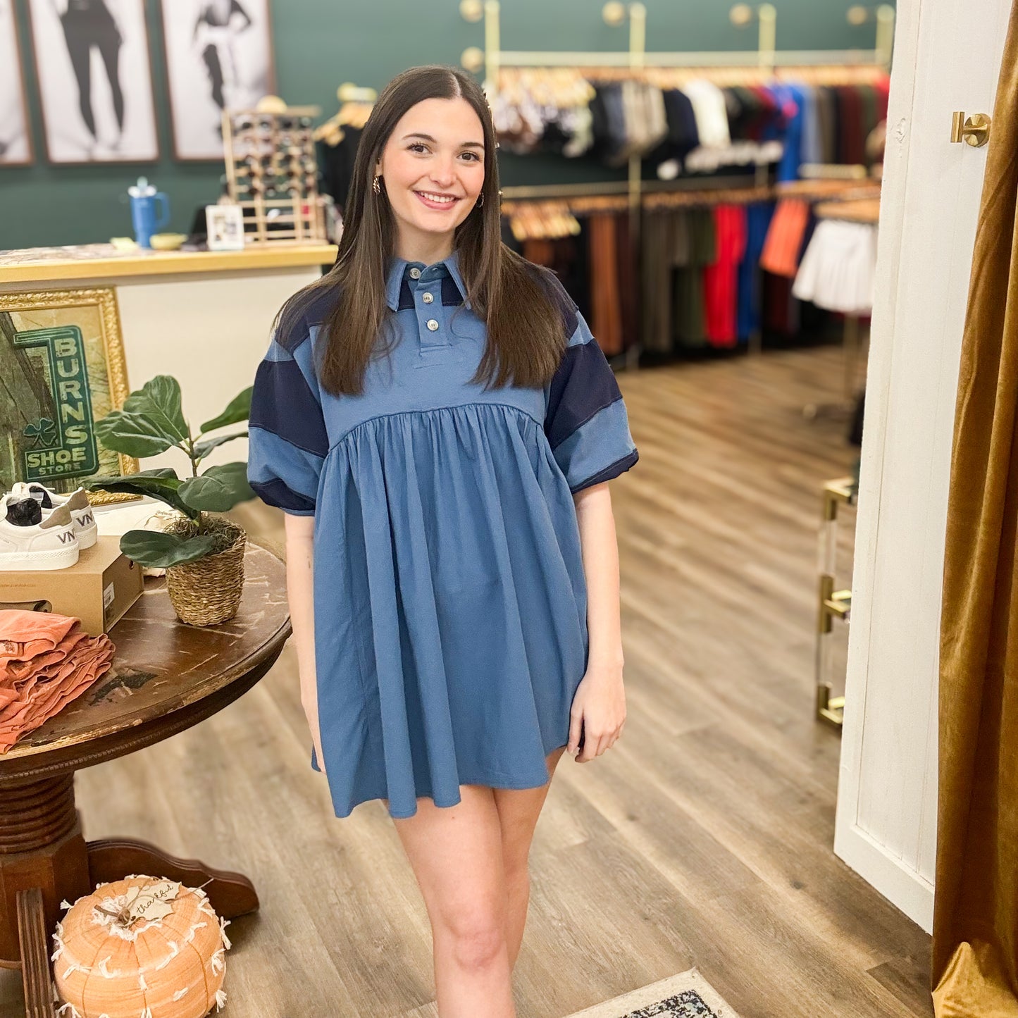 Billowy Blue Rugby Mini Dress