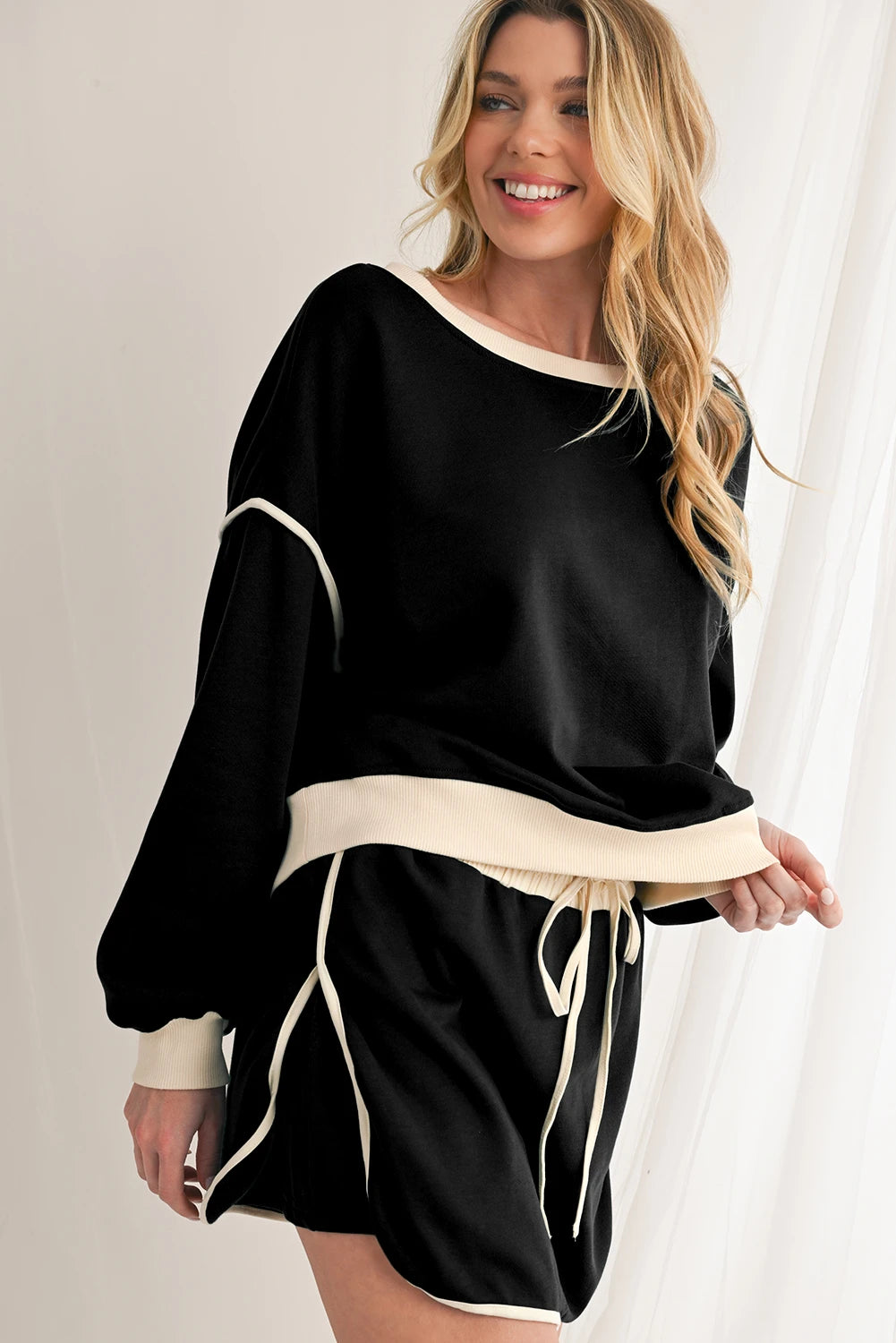 Contrast Trim Pullover Set