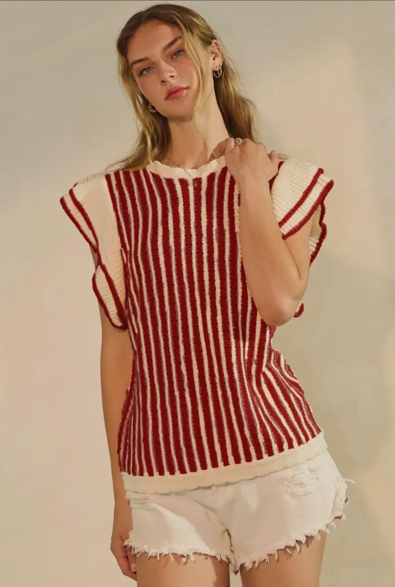 Textured Stripped Sleeveless Knit Top
