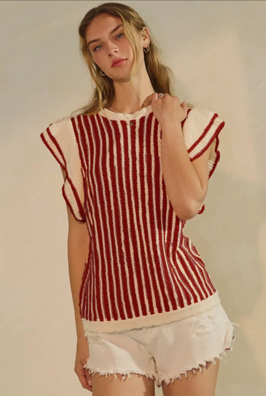 Textured Stripped Sleeveless Knit Top