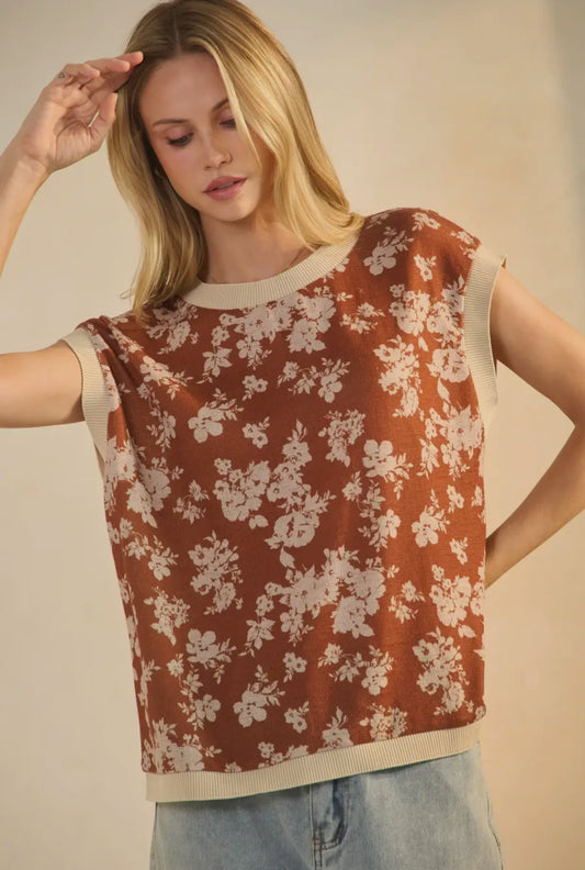 Fall Floral Jacquard Knit Top