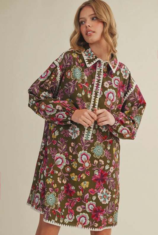 Floral Blanket Stitched Dress