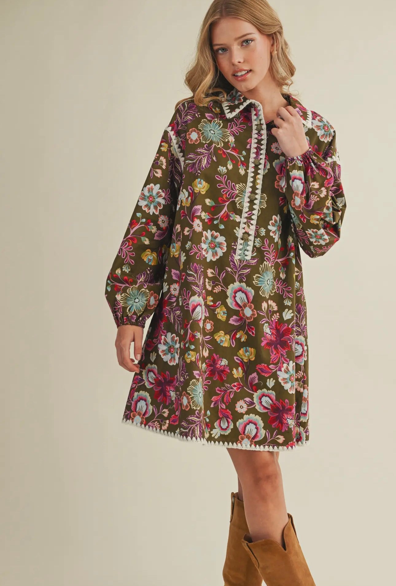 Floral Blanket Stitched Dress