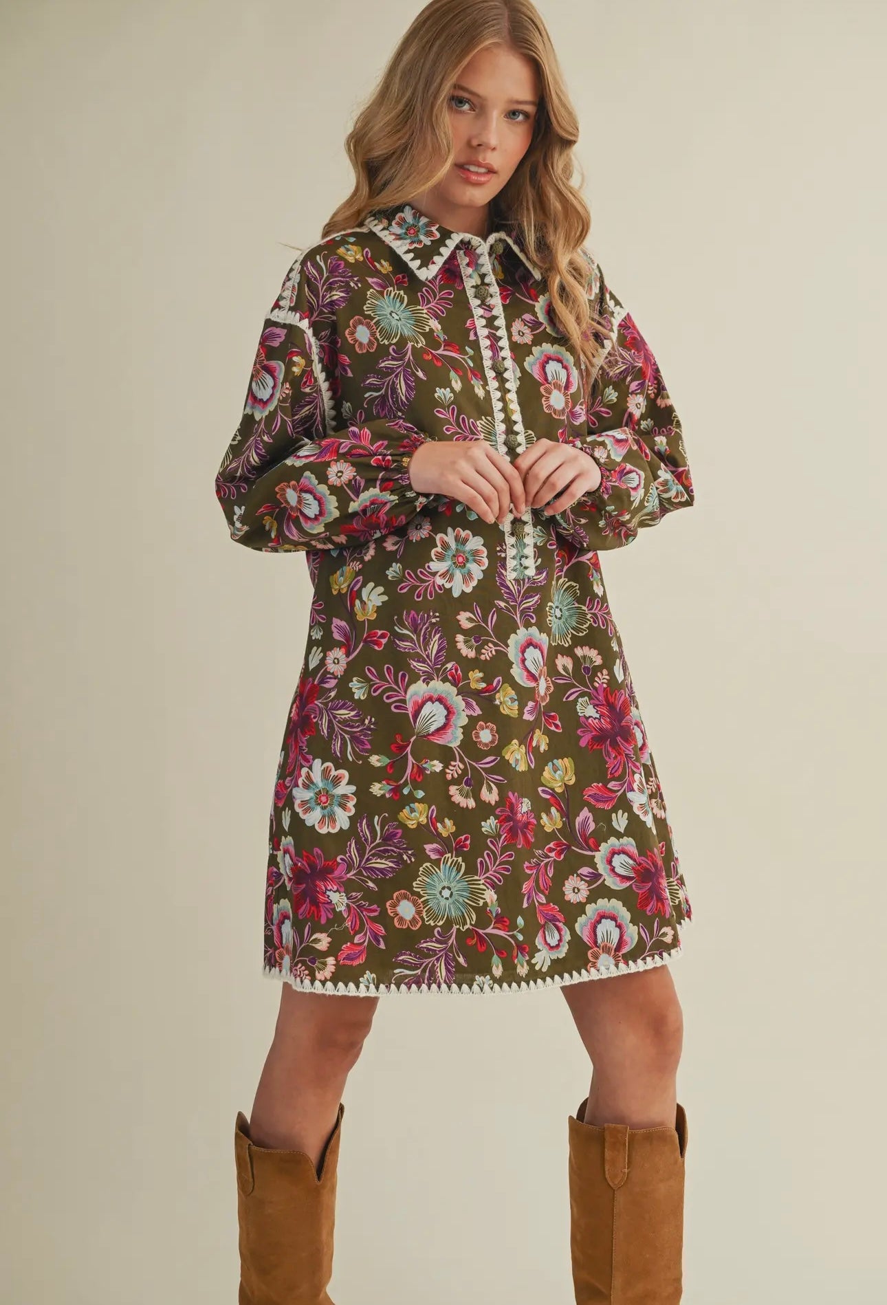 Floral Blanket Stitched Dress