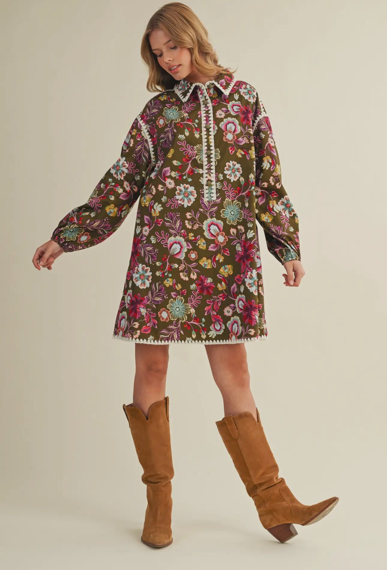 Floral Blanket Stitched Dress