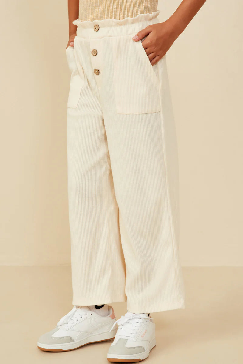 Elastic Waist Banded Ribbed Knit Pants