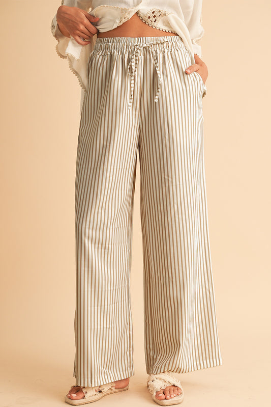 Khaki Striped Drawstring Pants