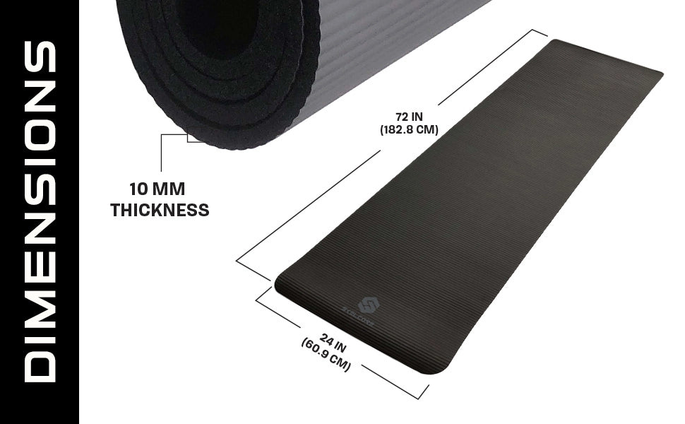 Extra Long Thick Exercise Mat with Carrying Strap -  Black