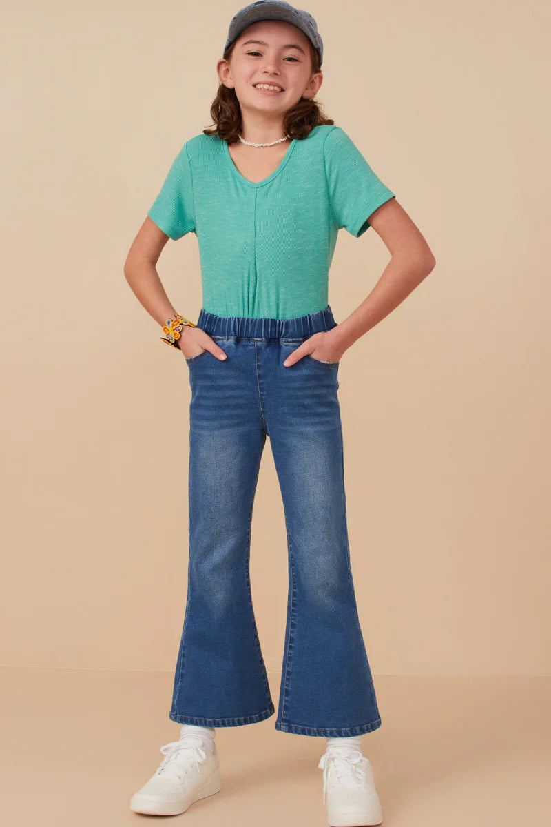 Elastic Waist Straight Leg Denim Jeans